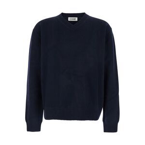 Coor Men Blue Sweater With V Neck And Ribbed Trims In Wool Man